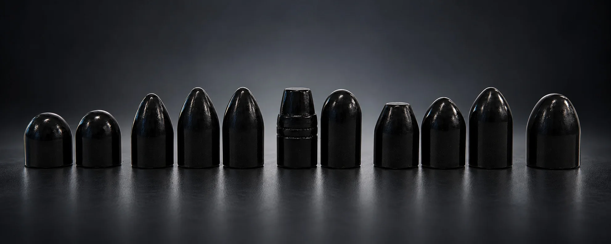 Reconstrução visual do acabamento preto dos projéteis Eagle Bullets